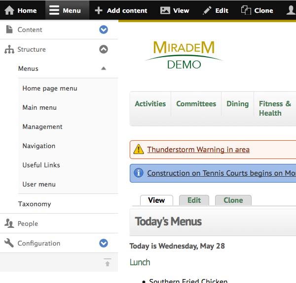 Accessing menu management